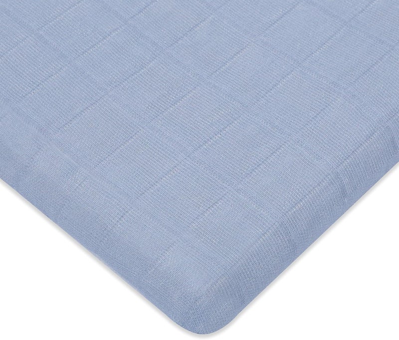 babyletto Muslin Baby Bassinet Sheets for Girls & Boys - GOTS Certified Breathable Organic Cotton Cover, 360° Fitted, Soft, Gentle & Cozy Rectangle Bedside Bassinet Sheets - Dewdrop Blue - Image 1